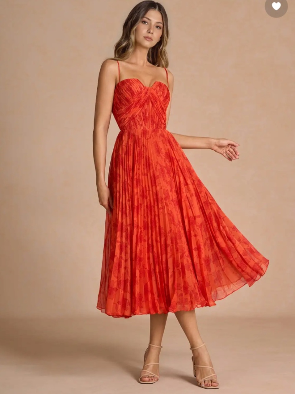 Azazie Lyanna Tangerine Pleated Midi Dress Size 12 Prom Wedding Cocktail Formal - Picture 2 of 6